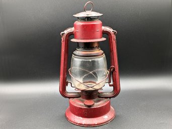 Vintage Red Metal Kerosene Lamp