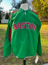 NOS WithTags Green & Red Boston Red Sox MAJESTIC Quarter Zip Pullover Wind Breaker Sz L Authentic Collection