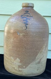 Antique 2 Gallon Stoneware Tobacco Spit Glaze Jug With Slip Tornado Decoration