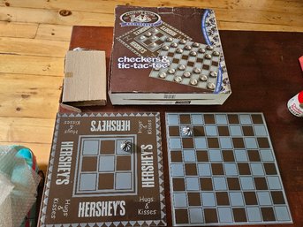 #72 - Hershey Kisses 100th Anniversary Glass Checkers And Tic Tac Toe Games With Ceramic Kisses Playing Pieces