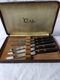 Set Of Five Robeson Sure Edge 'Frozen Heat' Knives With Wooden Handles In Hinged Storage Box