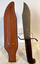 Vtg US  Vietnam Era Western 49 Bowie Knife Boulder, Co., Leather Sheath W/Belt Loop, Wooden Wall Mount