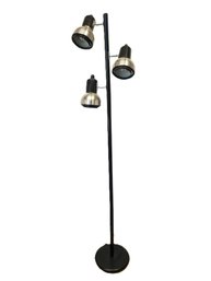 Vintage Mid Century Black Metal 63' Three Chrome Light Floor Lamp