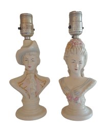 Pair Of Vintage Mid Century Porcelain Colonial Figures Bust Lamps