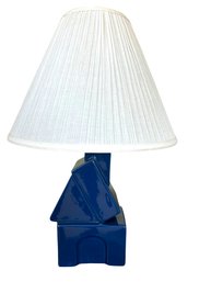 MCM Cobalt Blue Glazed Ceramic Table Lamp With  Shade 23' Height Tested/Working  ( READ Description)
