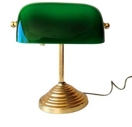Vintage Brass With Emerald Green Shade Bankers Lamp