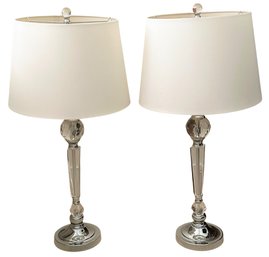 Pair Of 2  Glass On Chrome 30' Height Lamps Base Measures 6.5' Tested & Working ( READ Description)