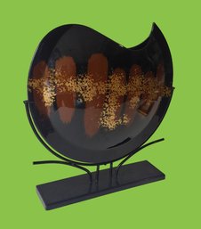 Very Unique Asian Lacquer Metal Table Sculpture On Stand