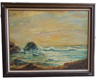 Large Vintage Coastal Maine Stormy Seascape Signed Oil Painting