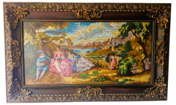 Large 30 X 50' Vintage Beautifully Framed Victorian Courting Scene Needlepoint