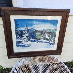 #106 - Vintage 24' X 20' Wood Framed Ski Print @ Steamboat Springs CO, Numbered 'Last Run'  Numbered