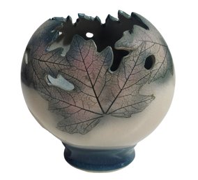 Very Unique Leaf Cut Pierced Art Glass Vase