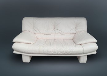 Made In Italy, Vintage Italian Leather Oversized Loveseat-Cream With A Pink Hue