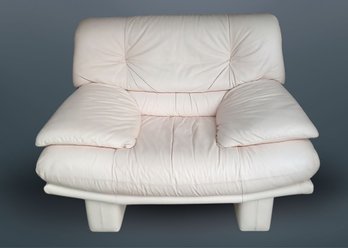 Made In Italy, Vintage Italian Leather Lounge Chair-Cream With Soft Pink Hue