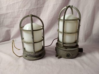 Killark - Vintage Industrial Iron Caged Marine Vapor Glass Light Fixtures