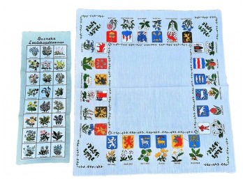 Vintage Sweden 2 Lot Linens: 35' X 33' Tablecloth 27' X 10 ' Botanical Dish Towel No Issues