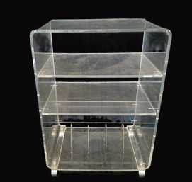 Vintage Clear Lucite 4-tier Stereo Media Wheeled Stand Cart With Record Storage