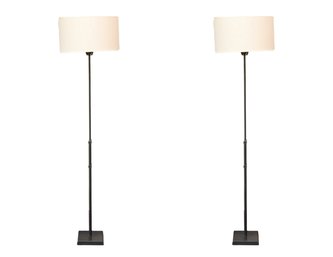 Set Of 2 Adjustable Height Metal Rod Floor Lamps With Drum Shades