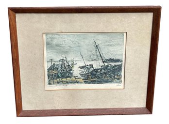 Albert Edel (1894-1970) Hand Colored Etching, Provincetown Harbor