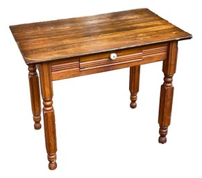 Antique Wood Table With One Drawer