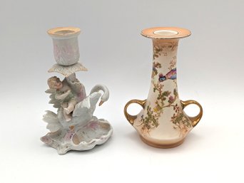 Two Decorative Porcelain Candlesticks