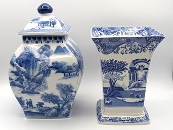 Blue & White Cookie Jar & Vase