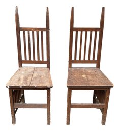 Pair Of Antique Quartersawn Oak Mission Style Side Chairs