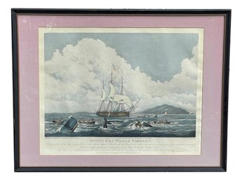 1825 Hand Colored Engraving 'south Sea Whale Fishing' After W. J. Huggins, Engraved By T. Sutherland