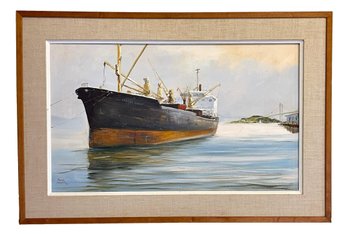 Marilyn Chase (peters) Schofield  Massachusetts (1936-2011) Oil On Canvas Painting Of A Ship