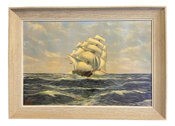 Antique Oil Painting Of A Clipper Ship Signed A. B.