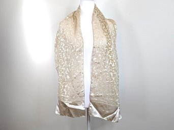 Beautiful Ivory W/ Embroidered Design Shawl