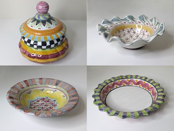 McKenzie-Childs Collection: Colorful Cookie Jar, Plates And Dishes.