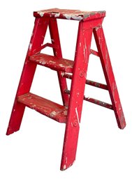 Vintage Red Painted Step Ladder