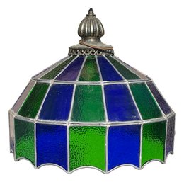 Vintage Blue And Green Stained Glass Hanging Lamp