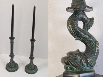 Handsome Pair Koi Candlesticks - For The Discerning Mariner