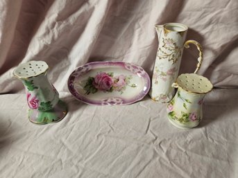 Vintage Lot Of Porcelain Vanity Items Including German And Delft Porcelain