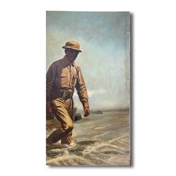 42 X 79 Original Acrylic On Wood Panel MacArthur Landing At Leyte, October 20, 1944 Signed Alton S Tobey