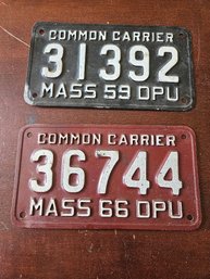 #25 - Vintage 1959 And 1966 MASS DPU Common Carrier License Plates In Excellent Condition.