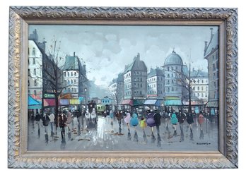 Listed French Artist Jacques Marchand (1932-)Beautiful Large Impressionist Parisian Cityscape Oil Painting