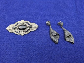 Attractive Pin/ Brooch And A Pair Of Drop Earrings