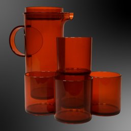 Vintage Dansk Designs Amber Color Pitcher W 5 Cups