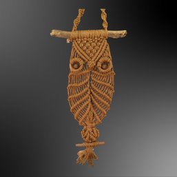 Handmade 1970s Macrame Owl Hanging Wall Decor