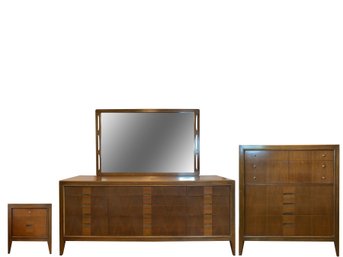 1950s Walnut And Oak  Modern Bedroom 3pc Set