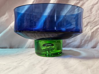 Very Cool MCM Decorative Bowl In Blue And Green Handblown Glass