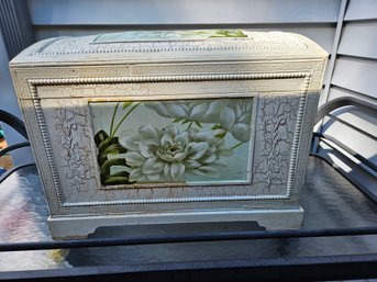Decorative Domed Chest With Flower Design And Distressed Look