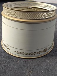 Vintage Metal Lampshade White With Gold Trim And Pattern Design
