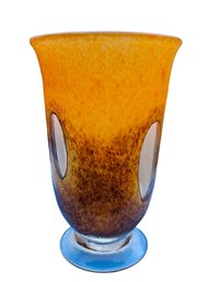 Vintage Mid Century Transparent 3 Window Art Glass Orange & Brown 9' Vase