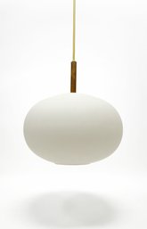 Mid-century Frosted Glass And Brass Pendant