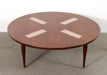 Mid Century Modern Walnut & Tile Round Coffee Table