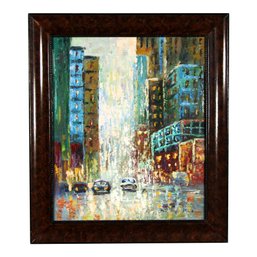 Mid Century Modernist Acrylic On Canvas Cityscape Painting